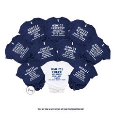 a bunch of shirts that are in the shape of a circle with words on them