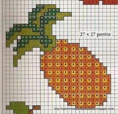 a cross stitch pattern with an orange on it