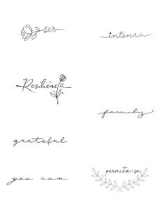 four different types of handwriting written in cursive writing, each with their own name