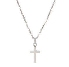 A child-size plain polished sterling silver cross pendant and cable chain necklace. Cross pendant: 21 x 9mm Chain length: 15" Engraving Fonts, Script Monogram, Necklace Cross, Cable Chain Necklace, Sterling Silver Cross Pendant, Silver Cross Pendant, Circle Monogram, Jewel Box, Sterling Silver Cross