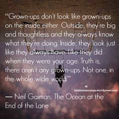 a quote from neil gammon about the ocean at the end of the world, with clouds in the background