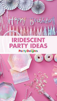 a pink birthday party with paper fans and confetti