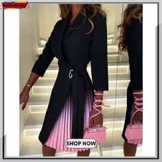 Women's Fashionable V-neck Lace Up Waist-tight Pleated Dress Office Dress Women, Elegant Evening Dress, Board Panda, Blazer Casual, Evening Dress Fashion, Office Dress, Evening Dresses Elegant, Necklines For Dresses, Modern Dress