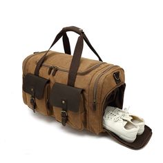 Canvas Duffel Bag Overnight Carry on Bags with Shoe Compartment Beige Travel Shoulder Bag With Large Capacity, Practical Shoulder Bag With Luggage Sleeve For Weekend Trips, Large Capacity Shoulder Travel Bag, Practical Bags With Luggage Sleeve For Overnight Trips, Large Capacity Travel Shoulder Bag For Daily Use, Functional Brown Duffle Bag For Weekend Trips, Large Capacity Shoulder Travel Bag For Daily Use, Functional Satchel Luggage For Weekend Trips, Practical Shoulder Bag For Weekend Trips