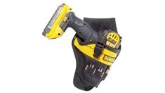 a yellow and black tool holder with a cordless screwdriver attached to it