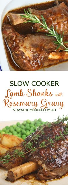 the cover of slow cooker lamb shanks with rosemary gravy is shown