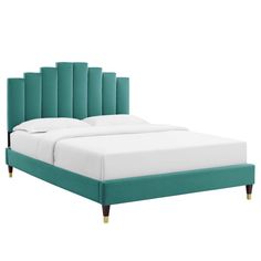 Modway Elise Channel Tufted Performance Velvet Full Platform Bed in Teal with Gold Legs Velvet Platform Bed, Classic Channel, California King Headboard, Full Headboard, Full Platform Bed, King Platform Bed, Twin Headboard, Twin Platform Bed, Full Bed Frame