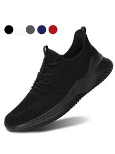 All Black  Collar   Plain  Embellished   Men Shoes Black Synthetic Slip-on Sneakers For Running, Black Slip-resistant Running Shoes With Breathable Fabric, Black Slip-on Running Shoes With Breathable Mesh, Black Non-slip Running Shoes In Breathable Fabric, Black Functional Slip-on Sneakers With Breathable Mesh, Irregular Patterns, Walking Sneakers, Everyday Shoes, Running Shoes For Men