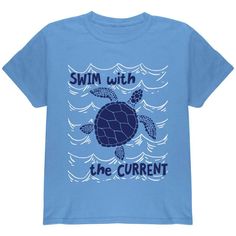 Swim with the current with this exclusive Animal World design printed on a 100% cotton youth T-shirt and featuring a sea turtle swimming with the current.