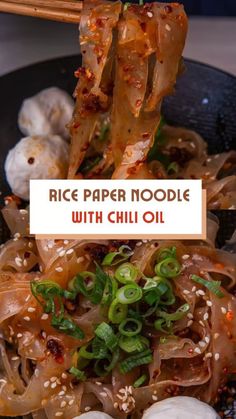 rice paper noodles with chili oil in a wok