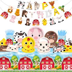 an image of farm animals and barnyards with the words happy birthday above them