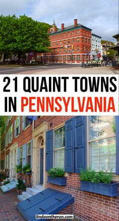 Vintage red brick building and charming colorful brick row houses. Pennsylvania Towns, Pennsylvania Homes, Visit Pennsylvania, Pennsylvania Bucket List, Philadelphia Trip, Doylestown Pennsylvania, England Vacation, Hershey Pennsylvania, Travel Peru