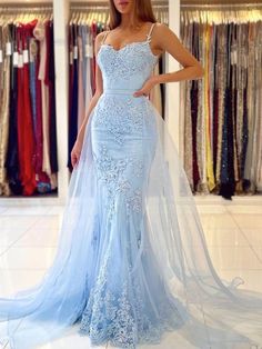 Light Blue Formal Dress, Blue Lace Prom Dress, Lace Long Prom Dress, Prom Dress Mermaid, Blue Dress Formal, Dress Mermaid, Evening Party Gowns, Lace Prom Dress, Blue Evening Dresses