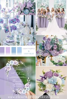 purple and blue wedding color palettes for the bride's bouquet, flowers, and more