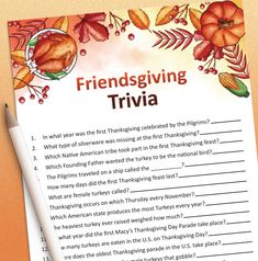 the thanksgiving trivia is on top of a piece of paper