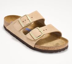 Instantly recognizable (and supremely comfortable) these two-strap sandals boast a timeless design that goes with everything from skinny denim to maxi dresses. From Birkenstock. Two Strap Sandals, Strap Sandals, Slide Sandals, Maxi Dresses, Birkenstock, Timeless Design, Fashion Shoes, Arizona, Leather Upper