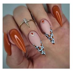 Simple Stiletto Nail Designs, Animal Print Tip Nails, Orange Animal Print Nails, Animal Print Nails Art, Sassy Nails, Leopard Print Nails, Diva Nails, Fancy Nails Designs, Dope Nail Designs