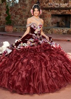 Floral Ruffled Quinceanera Dress by Rachel Allan RQ5007 – ABC Fashion Quince Colors, Charro Quince, Quinceanera Planning, Debutante Ball