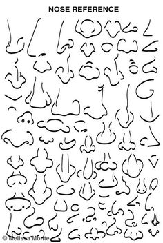 the words nose reference in different styles and sizes, including one for each face to be drawn