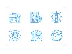 blue line icons depicting different types of things to see in the image on white background