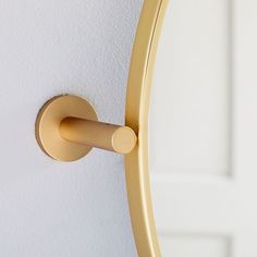 a close up of a door handle on a white wall