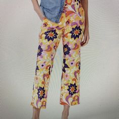 High Rise Peyton Pants By J Crew. Pants Are Lined With Front Pockets. Pants Are Slim Through The Hip With Slightly Cropped Leg. Machine Washable. Retro Wide Leg Pants With Pockets For Spring, White Relaxed Fit Retro Bottoms, Retro Bottoms With Elastic Waistband For Spring, Retro Summer Workwear Pants, Spring Loungewear Straight Capris, Retro Ankle-length Pants For Spring, Spring Straight Capris For Loungewear, Retro Relaxed Fit Pants For Spring, Retro Stretch Wide Leg Pants For Spring