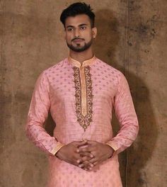 This Is The Finest Quality Silk Kurta Pajama Set With Set Suitable For India Wedding, Festivals And Social Gatherings * Fabric - Silk With Lining * Work Type - Fine Embroidery and Booti Work * Choice of Bottoms - Pant/ Churidar / Dhoti /Patiala Note For Perfect Fitting * Pls Check Your Body Chest Exact Measurement With Out Adding Any Space or Gap From Your Side * Kindly Mention Your Height While Placing The Order Pls Not - We can Also provide Jewellery, Shoe & Stole 🔺Disclaimer: Product Colour Kurta Pajama Wedding, Pajama Wedding, Wedding Kurta, Pink Kurta, Fine Embroidery, Kurta Men, Men Kurta, Indian Men, India Wedding