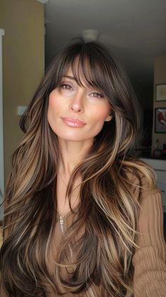 40 Heavy Highlights On Dark Hair Hairstyles That Will Make You Feel Like a Bombshell Brunette Balayage Hair With Bangs, Heavy Highlights On Dark Hair, Highlight Styles, Dark Hair Hairstyles, Long Layered Bob Hairstyles, Heavy Highlights, Long Layered Hair With Bangs, Highlights On Dark Hair, Trendy Nail Designs