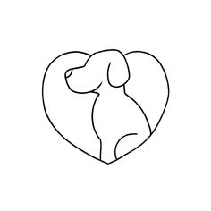 a black and white drawing of a dog in a heart