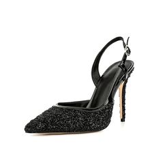 Shop Black Glitter Pointed Toe Stiletto Heel Slingback Sandals color Black for Anniversary, Going out, Hanging out with worldwide Free shipping & Free return. Silver Party, Glitter Sandals, Slingback Sandals, Slingback Sandal, Heel Type, Sandal Fashion, Black Glitter, Shoe Size Chart, Party Shoes