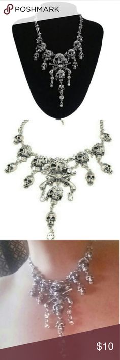 Silver Skull Pirate Necklace New in plastic necklace is about 18-20 inches long all together. Necklace is thick and heavy. Items will be sent within 24 hours on a weekday Jewelry Necklaces Pirate Necklace, Skull Pirate, Plastic Necklace, Diamond Necklace, Jewelry Necklaces, Disney, Silver