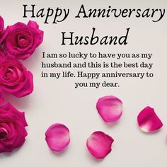 happy anniversary husband with pink roses on white background