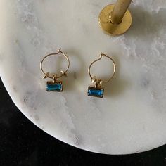 New Earrings! Gold Dainty Earrings With A Turquoise Colored Gem And Rectangular In Shape Are Super Light Weight! Would Make A Perfect Christmas Gift! Blue Rectangular Jewelry For Party, Blue Rectangular Earrings With Ear Wire, Blue Rectangular Earrings, Blue Square Earrings For Gift, Bridal Diamond Ring, Mint Green Flowers, Skeleton Earrings, Pineapple Earrings, Huggie Earring