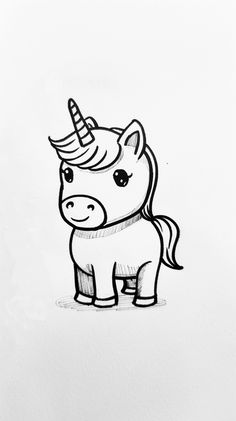 a black and white drawing of a unicorn with a horn on it's head