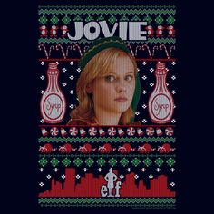 a woman in a sweater with the words jovie on it and an image of a clock