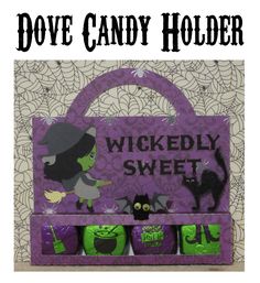 a purple bag with black cats on it and the words, dovie candy holder