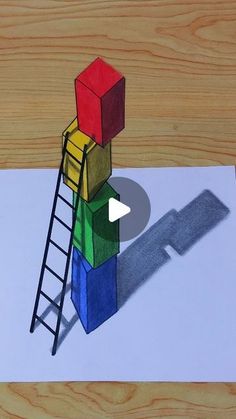 a drawing of a ladder with blocks on it