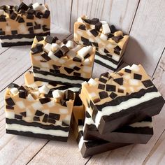 several pieces of chocolate and marshmallow dessert