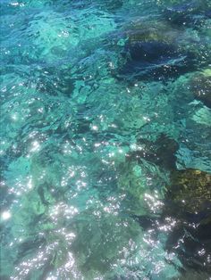 the water is very clear and blue with some rocks in it's bottom half