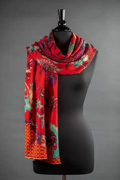 Botanical Garden Serbian Merino Wool Shawl in Red – L'Atelier Global Red Wool Shawl For Fall, Red Fall Pashmina Shawl, Red Bohemian Shawl With Floral Print, Red Pashmina Shawl For Fall, Red Shawl Wrap For Winter, Red Shawl Wrap For Fall, Red Bohemian Pashmina Shawl, Elegant Red Pashmina Scarf, Red Shawl Scarf For Winter