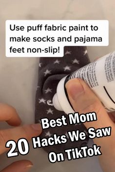 someone is using the best mom hacks we saw on tiktok to make socks and pajama feel non - slip