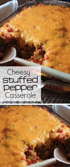 cheesy stuffed pepper casserole in a baking dish