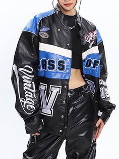 Aelfric Eden "VG" Detachable PU Racing Jacket Vintage Racing Jacket, Racer Jackets, Varsity Jacket Women, Motorcycle Jacket Women, Racing Jackets, Streetwear Jackets, Aelfric Eden, Striped Sweatpants, Racer Jacket