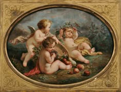 two cherubs and an angel in a painting