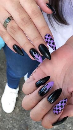 Checkered Nails, Purple Nail Designs, Goth Nails, Purple Nail, Her Nails, Acrylic Nails Coffin Short, Short Acrylic Nails Designs