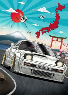 Tokyo Drift Cars, Cool Car Drawings, Car Artwork, Japon Illustration, Street Racing Cars, Mazda Rx7, Street Racing