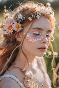 Fairy Witch Photoshoot, Floral Fairy Costume, Fairy Witch Makeup, Adult Fairy Costume Ideas, Pink Ethereal Makeup, Fairy Dress Up, Cute Foto Ideas, Whimsical Makeup Fairies, Fairy Garden Makeup