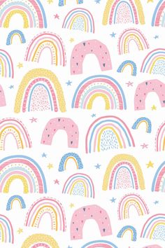 a pattern with rainbows and stars in pastel colors