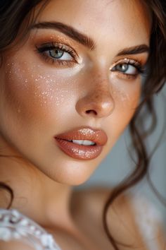 13+ Natural Glam Makeup to Wow on Your Wedding - NeedleStar Desert Wedding Makeup, Glitter Makeup Bride, Bridal Makeup Whimsical, Bohemian Makeup Look Natural, Bohemian Bridal Makeup, Acotar Makeup Look, Boho Wedding Makeup Brunette Brown Eyes, Settle Makeup Looks, Fun Glam Makeup