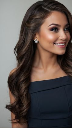 Elevate your bridesmaid hairstyles with this ultimate guide Find inspiration for Half up Half updo Down Long Medium-length Black Ponytail Short Thin Straight Easy Bangs styles Ideal for creating stunning looks that complement any wedding party theme Easy Wedding Hairstyles Bridesmaid, Hair Down Bridal Styles Brunette, Glam Straight Hairstyles, Brunette Bridesmaid Hair Half Up, Blow Dried Half Up Half Down, Half Up Hair From Front View, Hairstyles For Long Hair Party Style, Hair Styles For Wedding Medium Length, Bridesmaid Hair Medium Length All Down